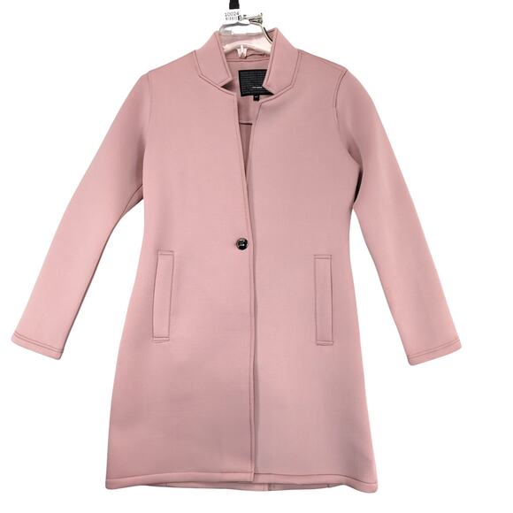 Steve Madden Women's S Pink Scuba Fabric Single Button Long Coat, Preppy Career - Picture 1 of 6